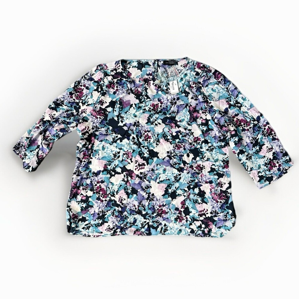 The Limited Top Womens XLarge Tunic Blue White Floral Blouse Lightweight Flowy‎